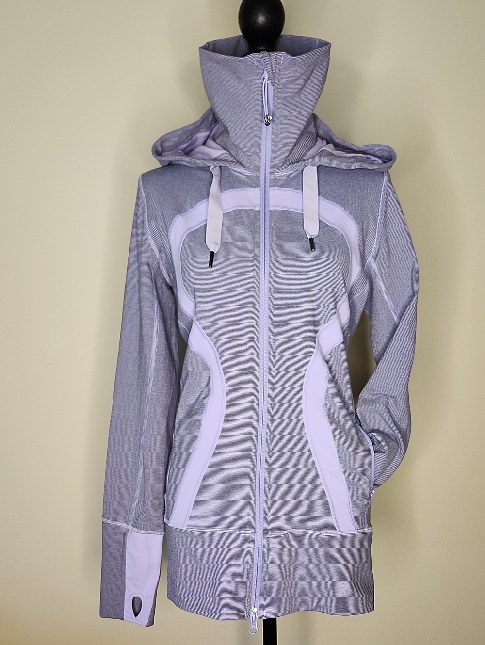 Lululemon Vintage In Stride Jacket Purple Micro Stripe Hooded Track Full Zip Sz